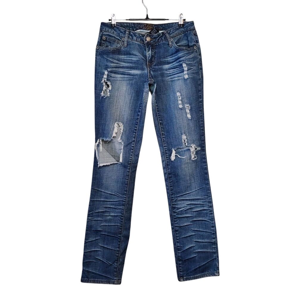 Vanity Women's Distressed Ripped Sequined Low Rise Jeans Size 29x33